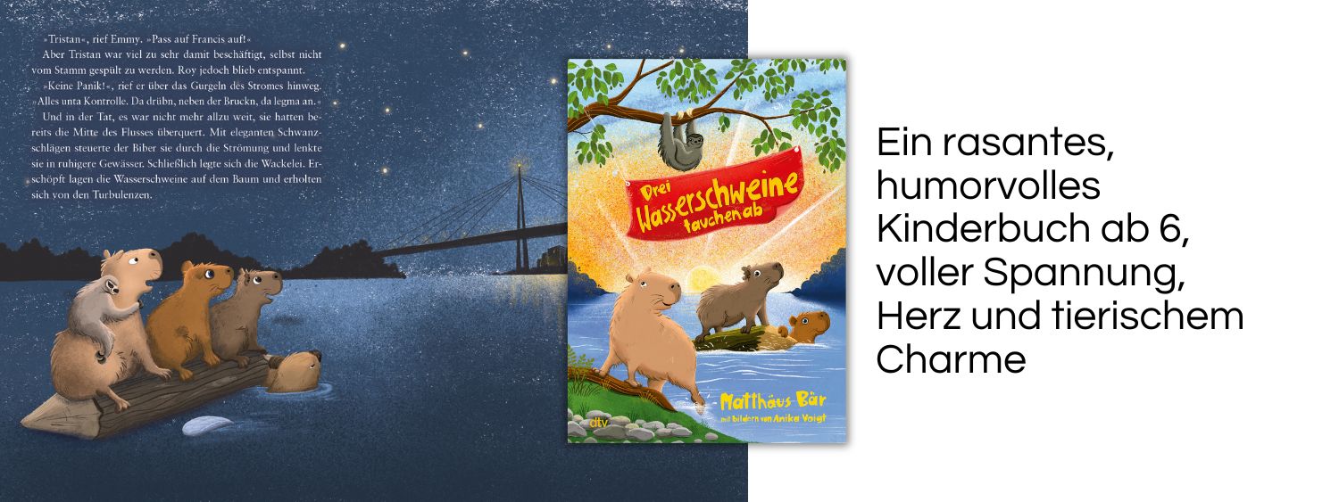 Szene aus dem Buch Drei Wasserschweine tauchen ab. Link zum Buch.