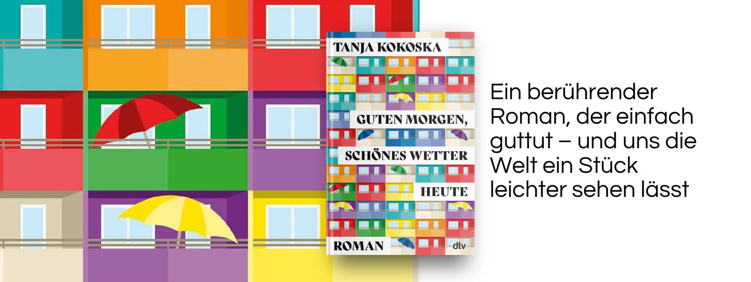 Bunte Balkone und Sonnenschirme. Link zum Buch Guten Morgen, schönes Wetter heute. 