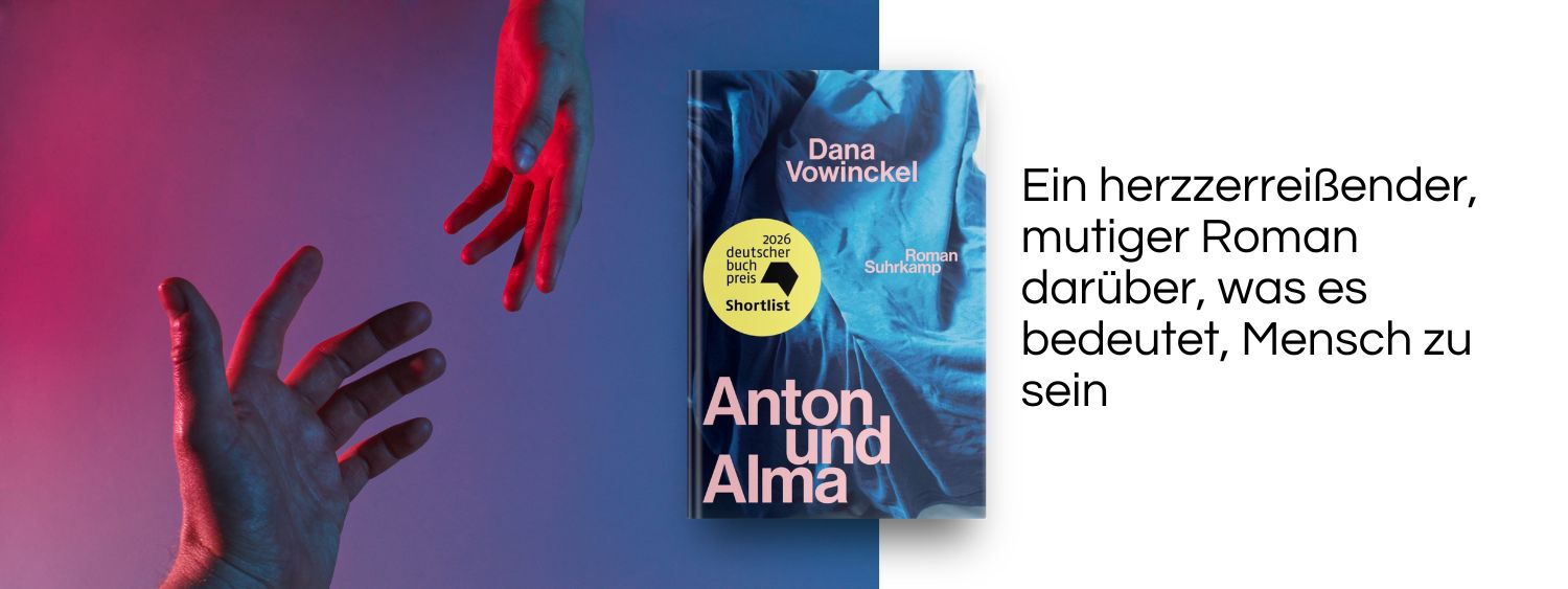 Zwei Hände wollen sich berühren. Link zum Buch Anton und Alma.